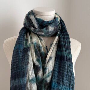 J. Jill 100% Wool Scarf Wrap Watercolor Floral Plaid Mixed Print